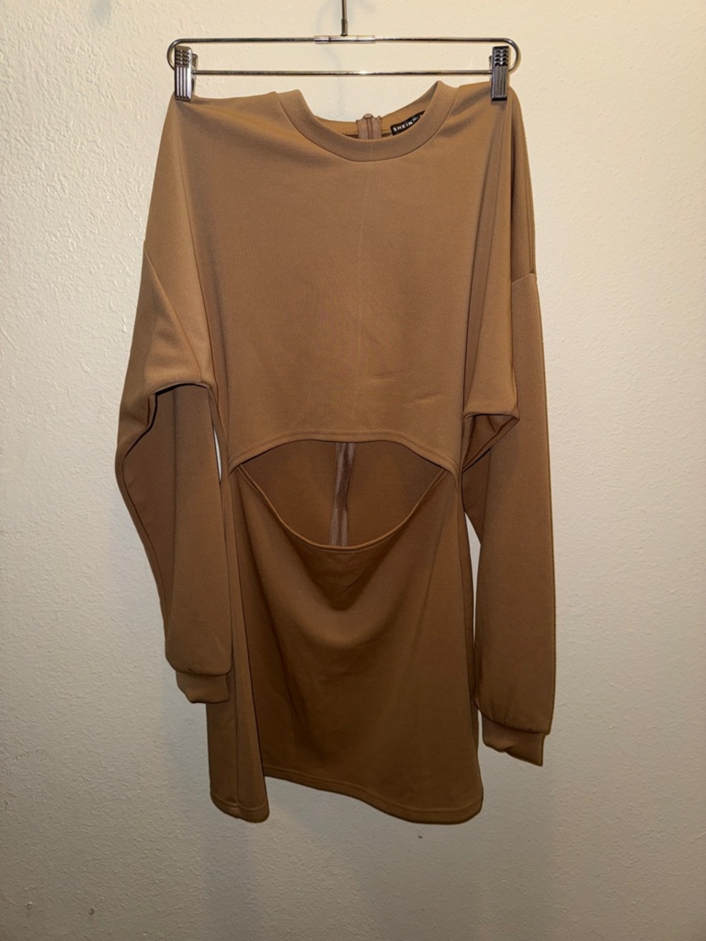 Women's Cutout Long Sleeve Dress- Tan